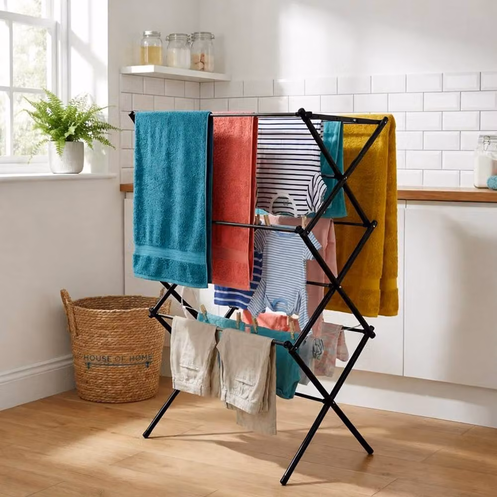 House of Home 3 Tier Folding Indoor Laundry Drying Rack, 16m Drying Capacity, Black – 3