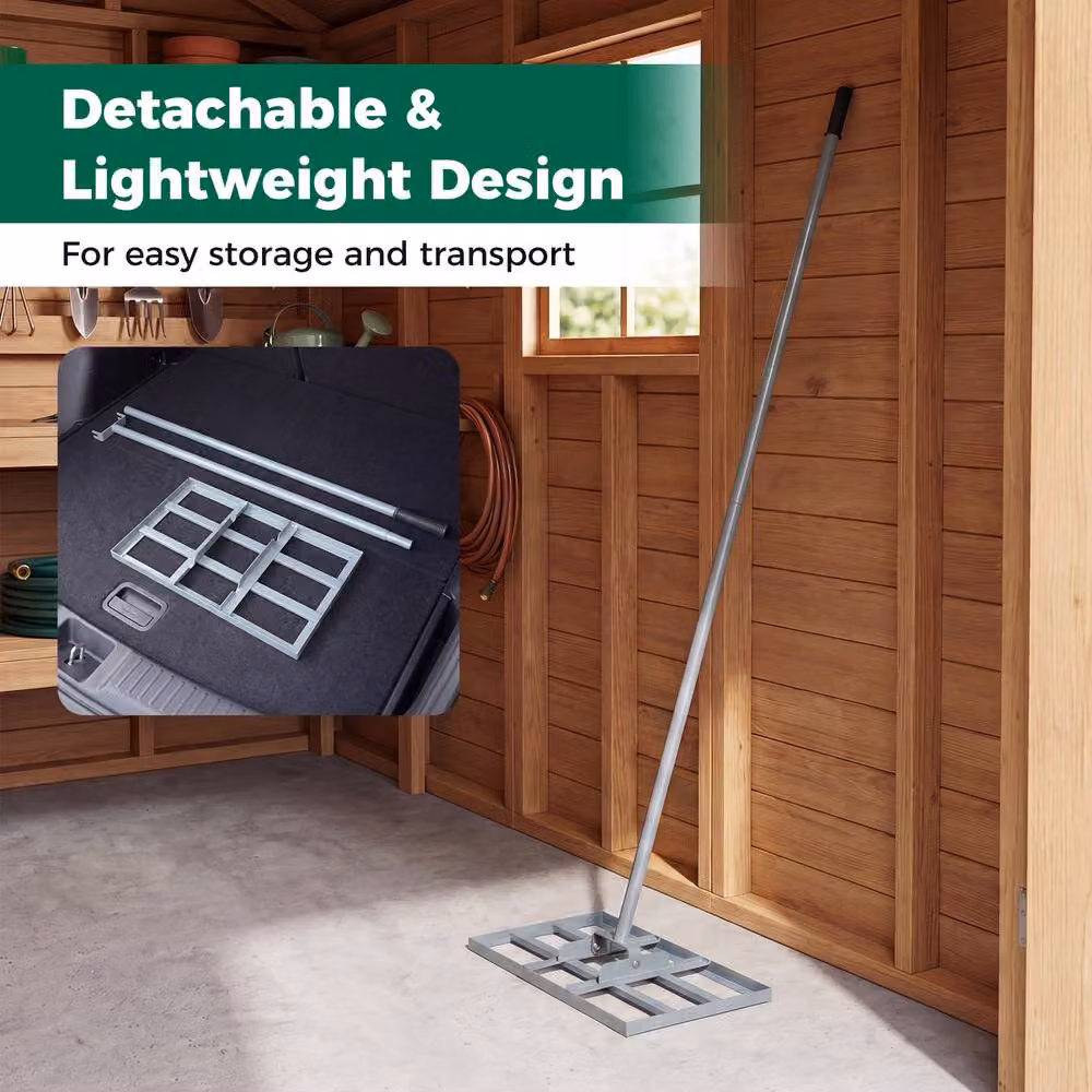 Costway Heavy-Duty Metal Lawn Leveling Rake with Adjustable Handle in Silver – 5