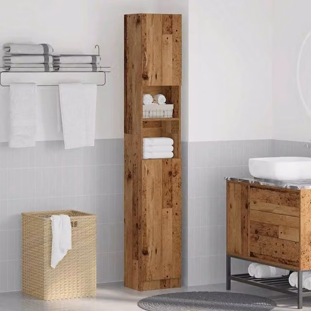 Berkfield Home Brown Rustic Bathroom Cabinet in Engineered Wood W/D/H: 32 x 25.5 x 190 cm – 1