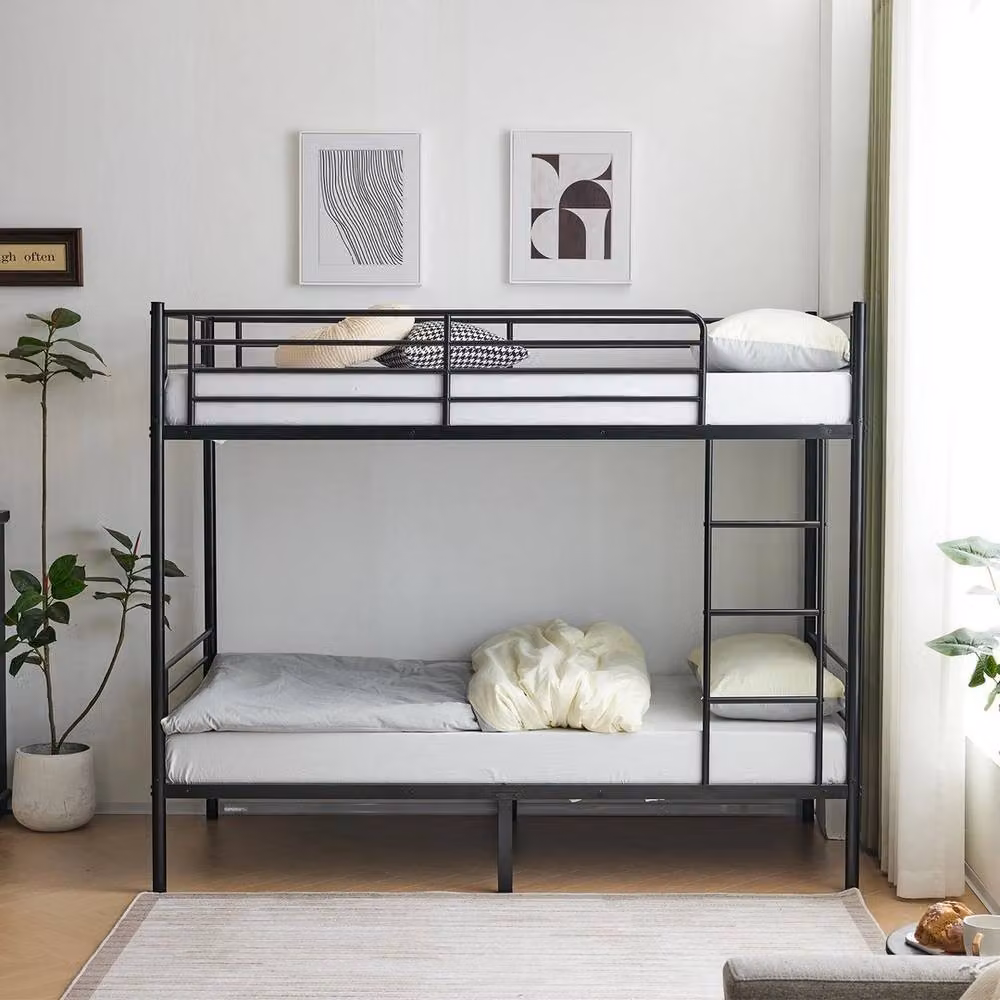 NESTLUNE Metal Two-Level Bunk Bed in Black with Ladder, W/D/H: 190 x 90 x 165 cm – 2