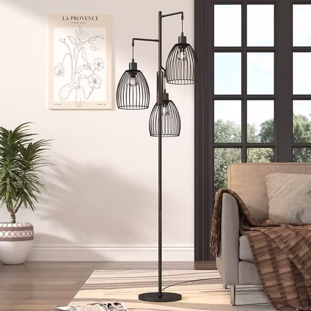 Lifeideas 3-Head Irregular Shade Dimmable Metal Floor Lamp in Black