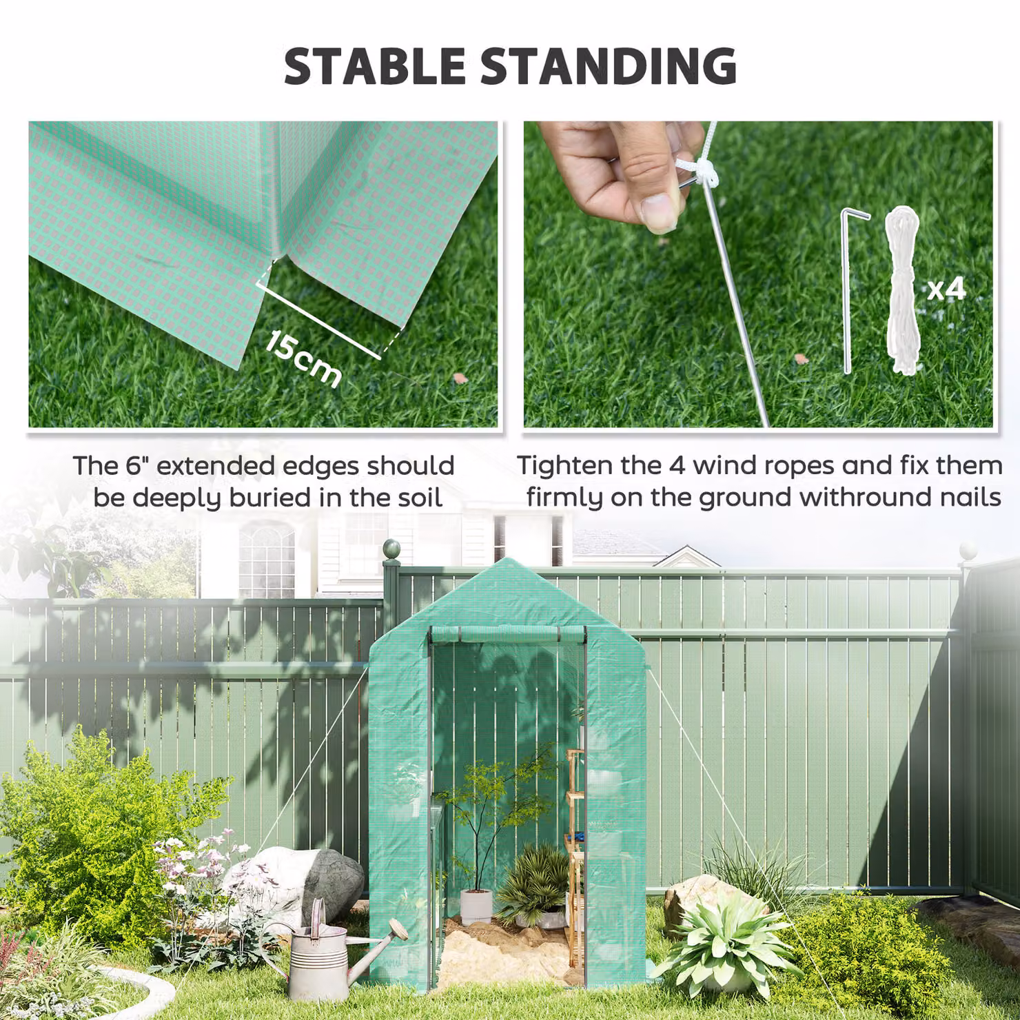 Outsunny Green Walk-in Greenhouse with 4 Shelves and Roll-up Door, W/D/H: 120 x 120 x 190 cm – 3