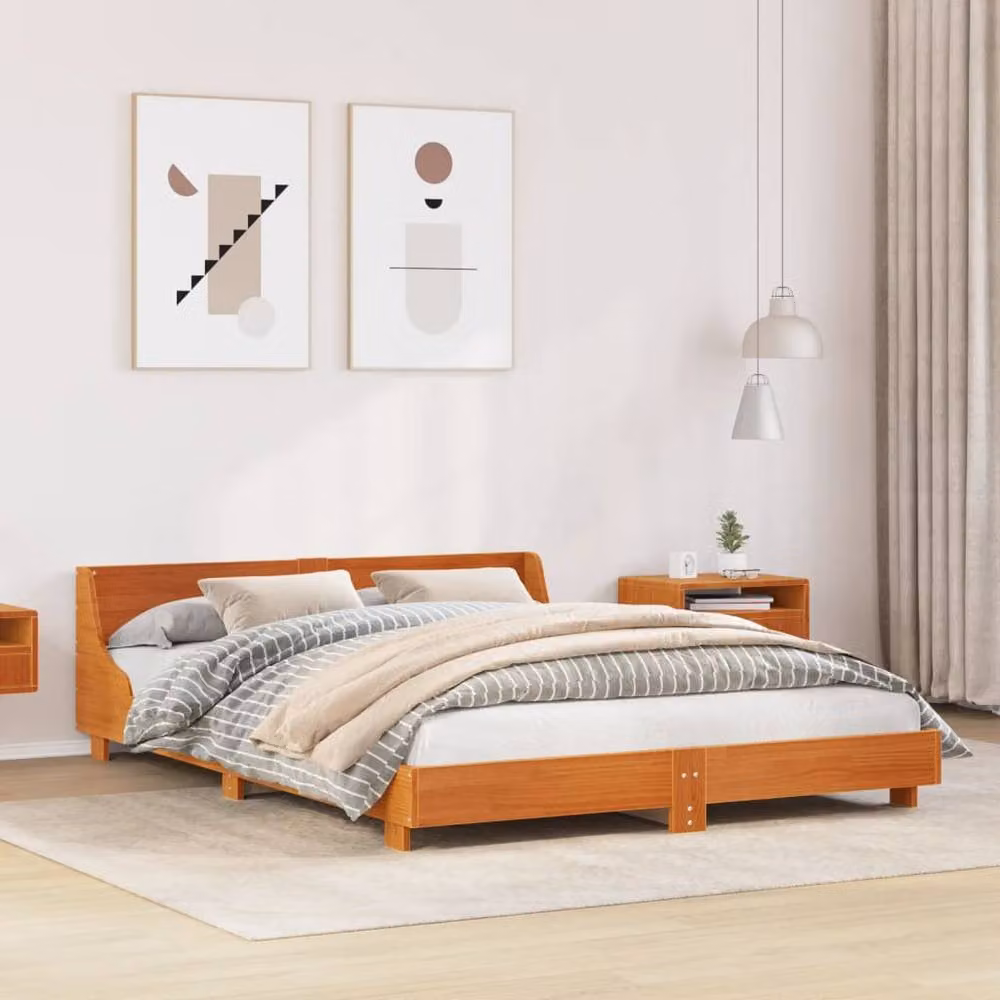 Berkfield Home Modern Waxed Pine Solid Wood Bed Frame, Brown, W/D/H: 140 x 200 cm – 2