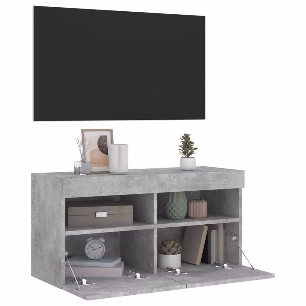 Berkfield Home TV Wall Cabinet with LED Lights in Concrete Grey, W/D/H: 80 x 30 x 40 cm – 5