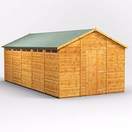 Powersheds Premium Wooden Apex Security Garden Shed in Natural Brown with 12mm Timber and Toughened Glass Windows – 1