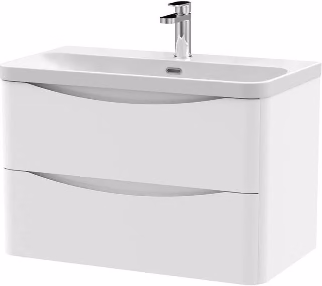 Balterley Arch Wall Hung 2 Drawer Bathroom Vanity with Ceramic Basin, White, Width: 80 cm – 1