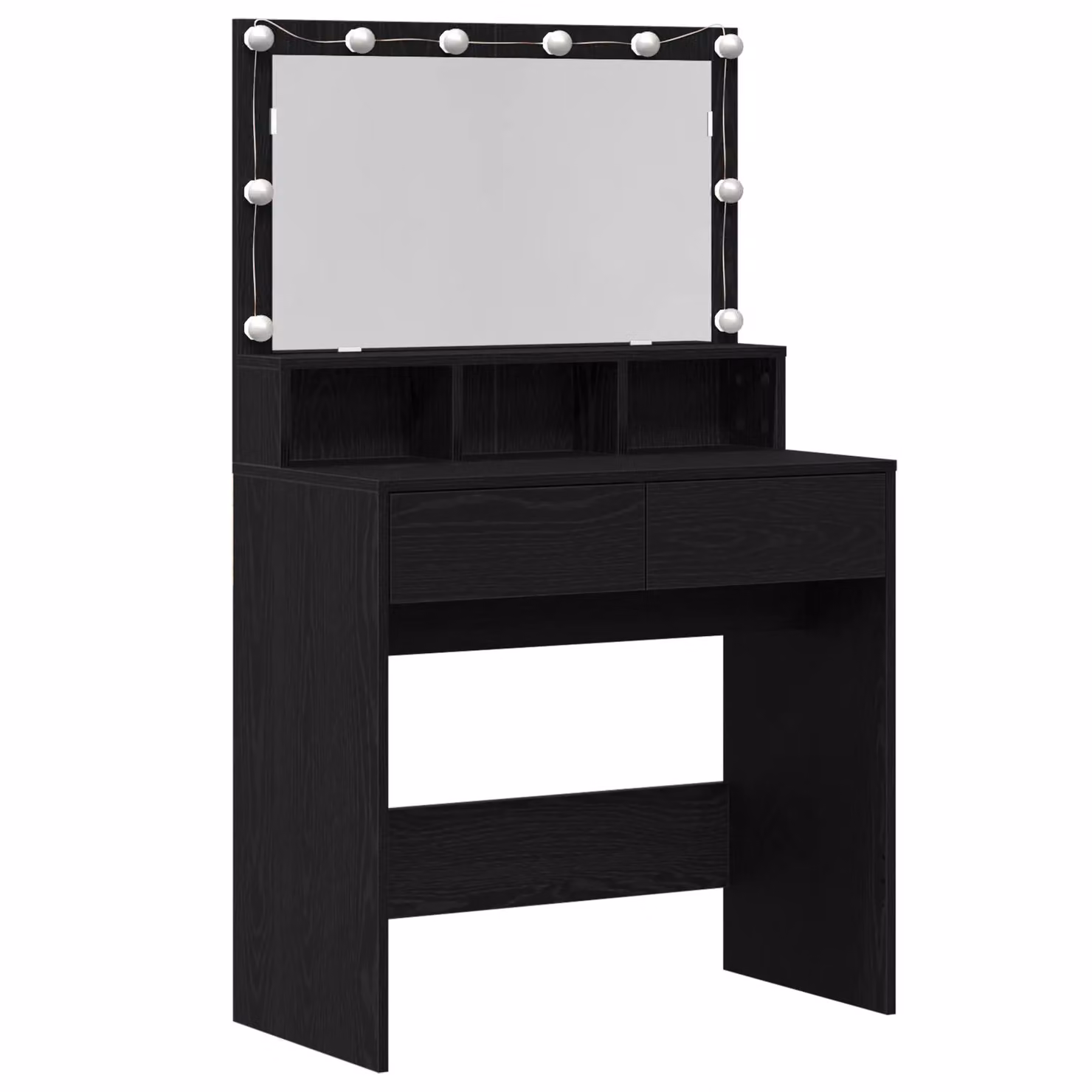 Berkfield Home Modern Black Oak Dressing Table with Hollywood LED Mirror – 2