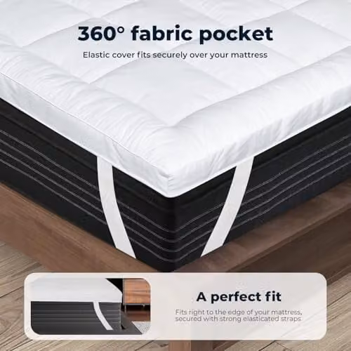 Lavio White Microfibre Mattress Topper, 10cm Deep, Soft and Washable with Non-Slip Base – 5