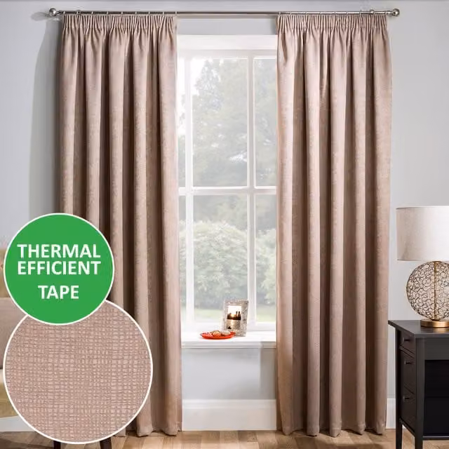 Enhanced Living Plain Thermal Energy Saving Darkening Curtains in Beige, W: 229 cm, H: 274 cm – 1