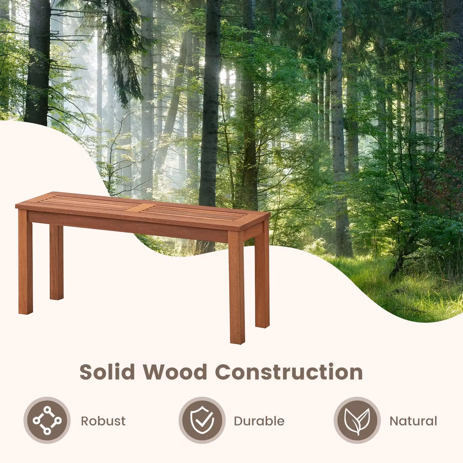 Costway Set of 2 Natural Wood Patio Benches with Slatted Seats for 2 People – 2
