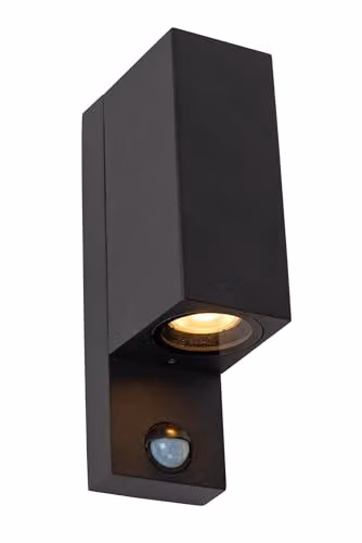 Netlighting Lucide Zaro Black Aluminium Outdoor Wall Spotlight with Motion and Dusk Sensors, IP65, 2x GU10 – 1