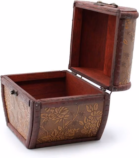 KDMK Vintage 1920s Style Floral Trinket Box in Red and Brown Metal and Wood
