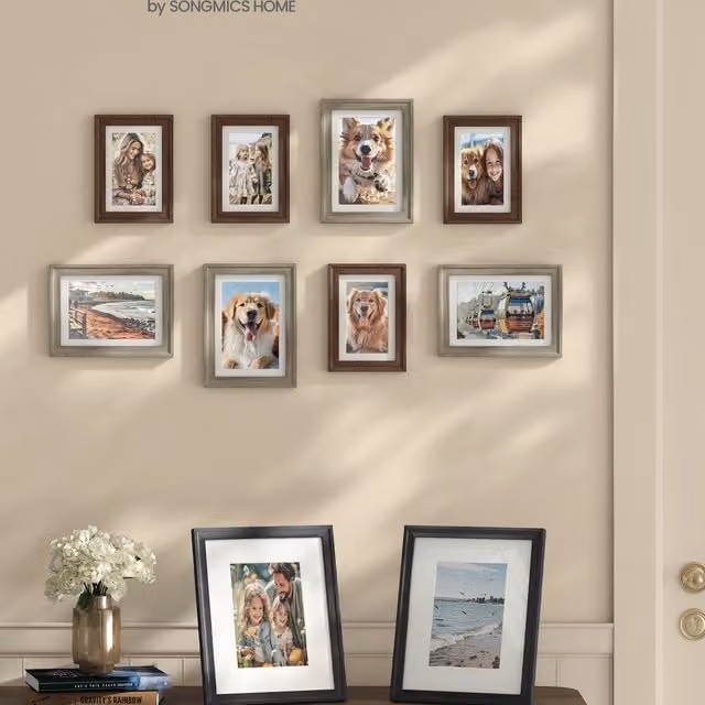 SONGMICS Pack of 10 Vintage Rectangular Single Photo Frames in Brown Wood with Glass for Wall Mounting
