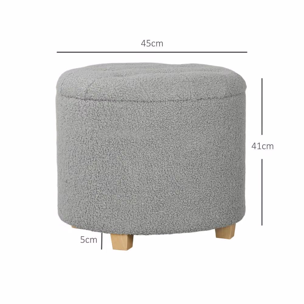 STILVORA 31.8L Grey Bouclé Storage Stool with Wooden Legs – 2