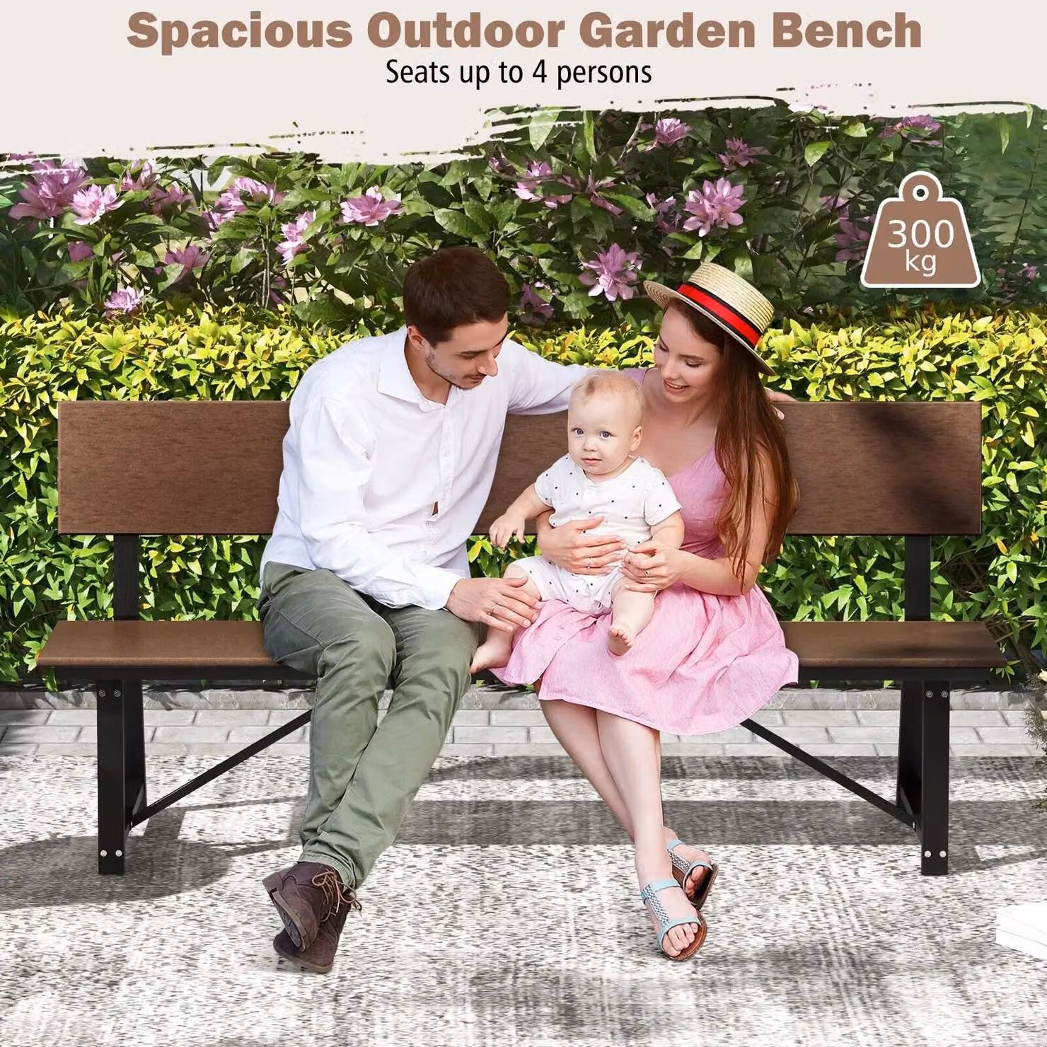 Costway 4-Person Outdoor Garden Bench with HDPE Backrest in Brown, 183 cm – 6