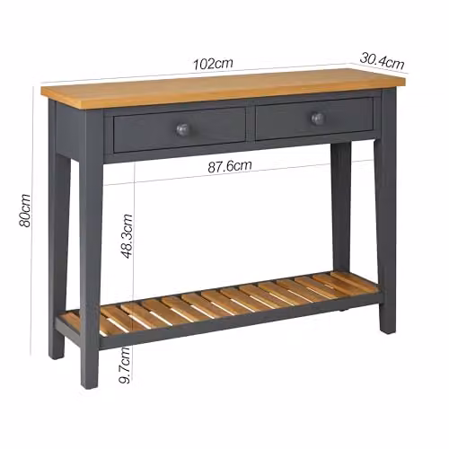 Ludlow Statement Furniture Console Table with Drawers and Oak Top in Slate Grey, W: 102 cm, H: 80 cm, D: 30.4 cm – 2