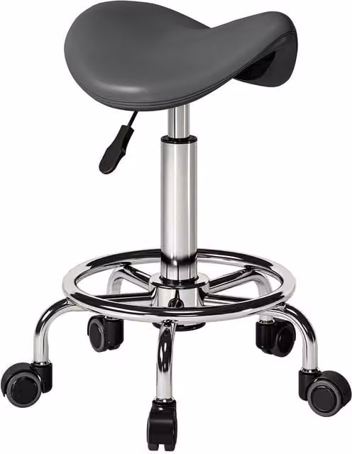FORGEVIO Grey Rolling Saddle Chair with Castors for Massage and Spa Professionals