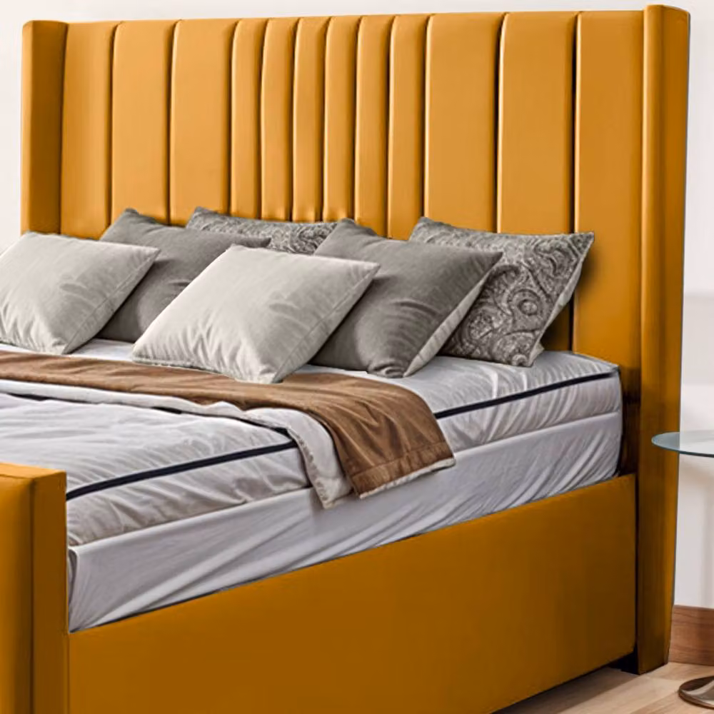 UK Bed Furniture Balmoral Wingback Upholstered Bed with 48 Inch Headboard and Slatted Base in Yellow, Size: 180 x 200 cm – 2