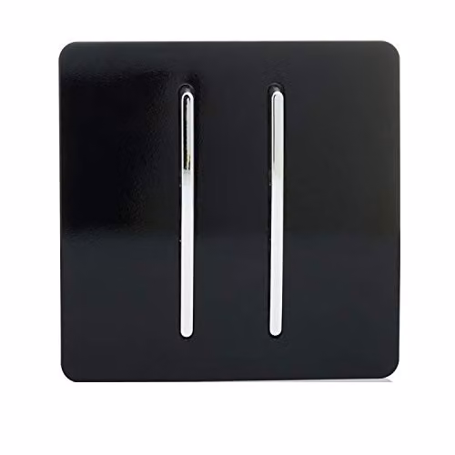 Trendi 2 Gang 3 Way Intermediate 10 Amp Rocker Light Switch with Screwless Raised Front Plate in Piano Black – 2