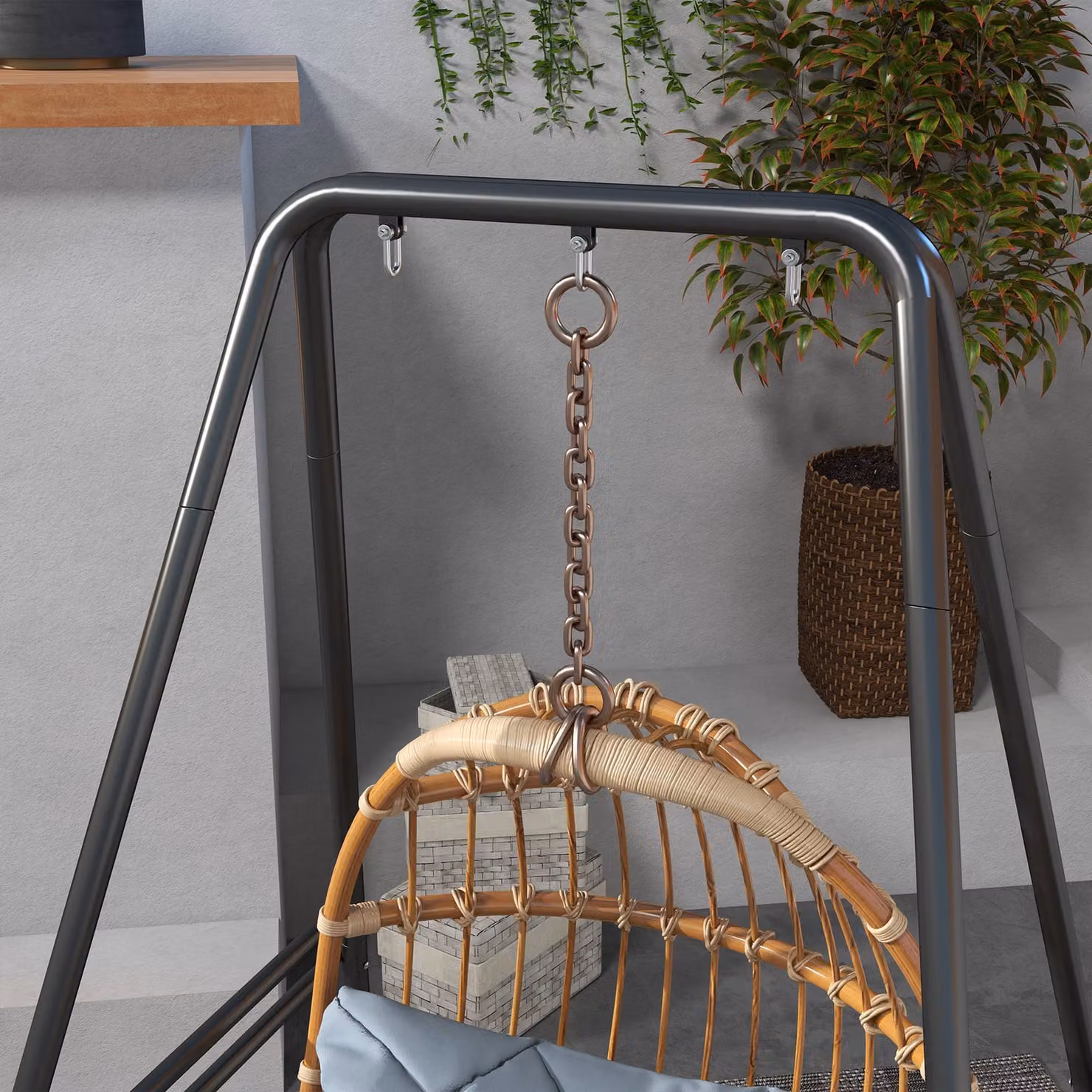 Outsunny Heavy Duty Metal Hammock Chair Stand for Hanging Porch Swings and Egg Chairs, Black – 5
