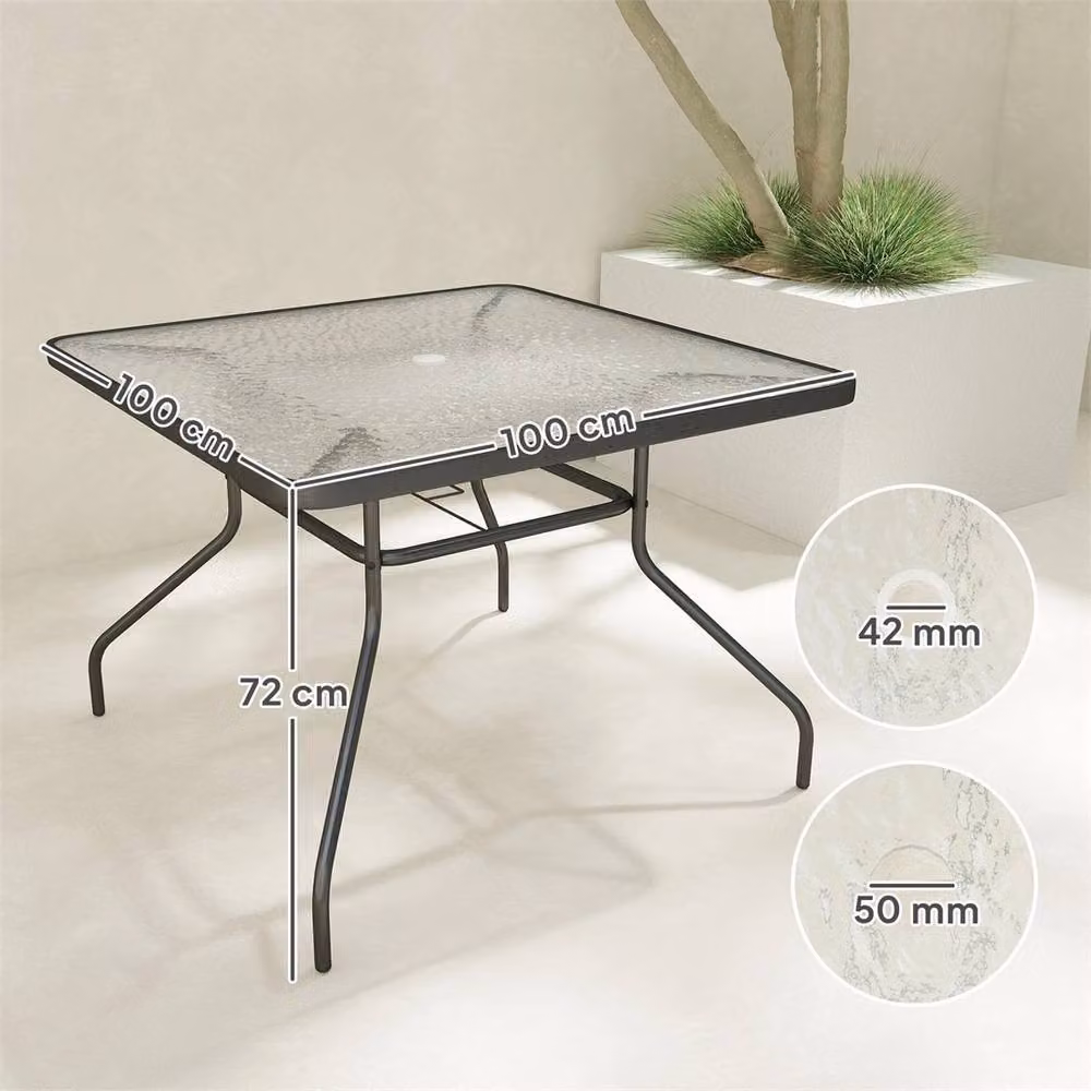 Outsunny Modern Square Glass Top Garden Dining Table in Black, W/D: 100 x 100 cm – 2