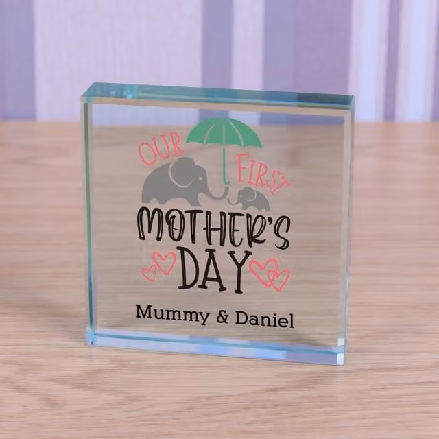 Uniqueful Personalised Our First Mothers Day Glass Token in Transparent and Beige