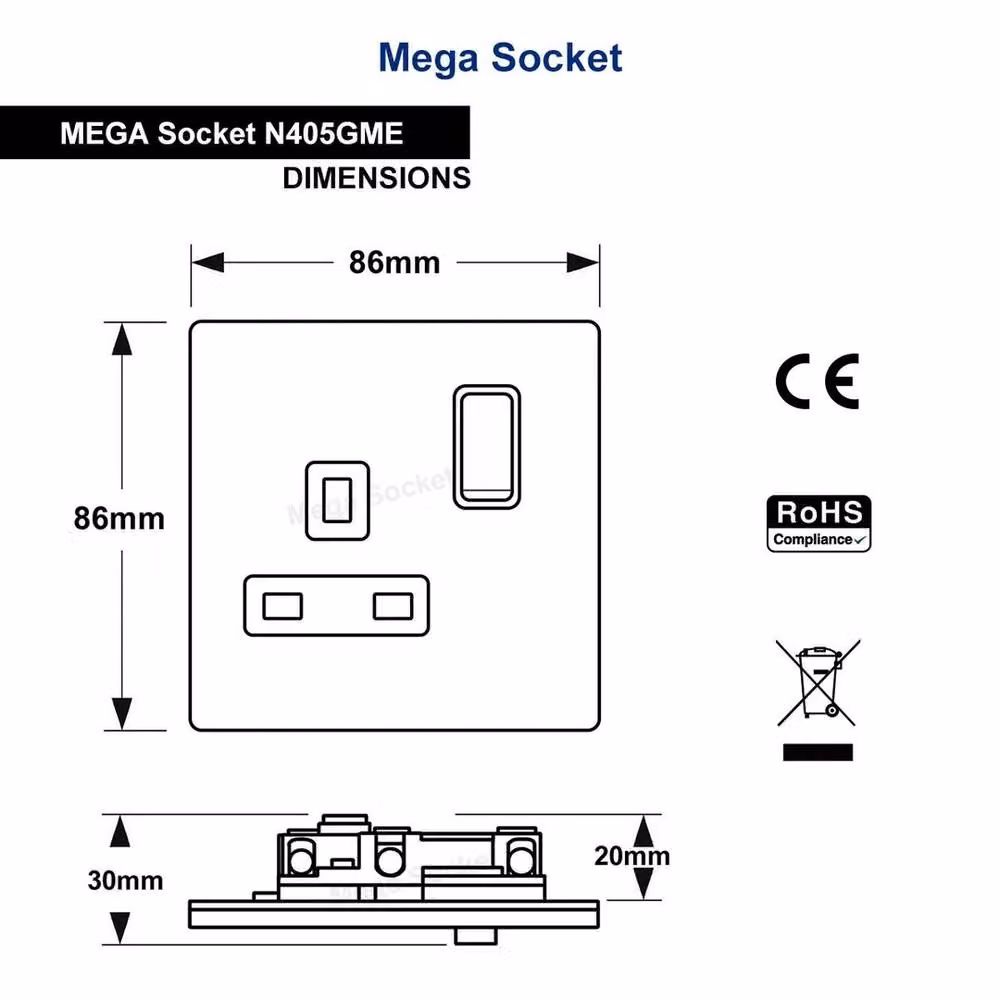 SPETLEK Single Wall Socket 1 Gang 13A Switched in Black, W: 52 cm, H: 10000 cm – 3