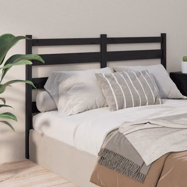 Berkfield Home Black Rustic Solid Pine Wood Bed Headboard W: 146 cm, D: 4 cm, H: 100 cm