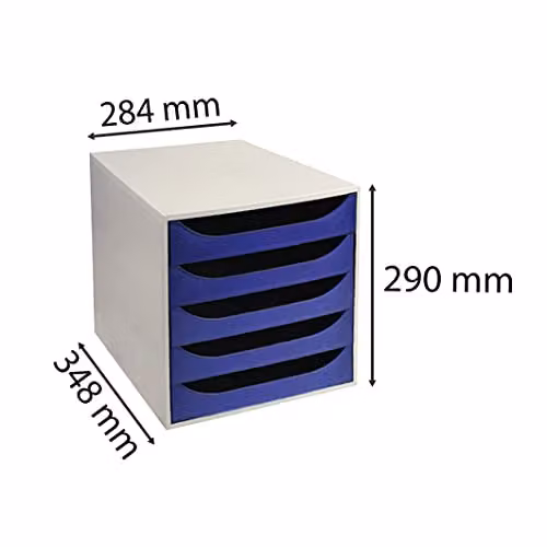 Exacompta Ecobox Office Drawer Set with 5 Drawers for A4+ Documents in Office Grey and Night Blue, W/D/H: 34.8 x 28.4 x 29.0 cm – 2
