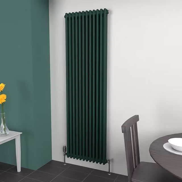 Lux Heat Vertical Coloured Column Radiator in British Racing Green, H 180 cm x W 56 cm