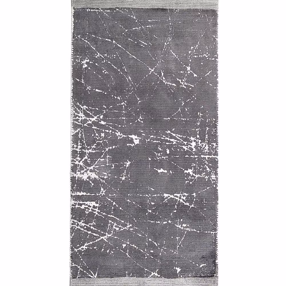 Wyld and Coco Modern Glam Abstract Viscose and Cotton Woven Rug in Grey with Fringes, W: 80 cm, L: 150 cm – 2
