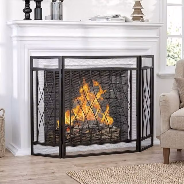 STILVORA 3-Panel Mesh Fireplace Screen in Black, W/H: 126 x 80 cm – 1
