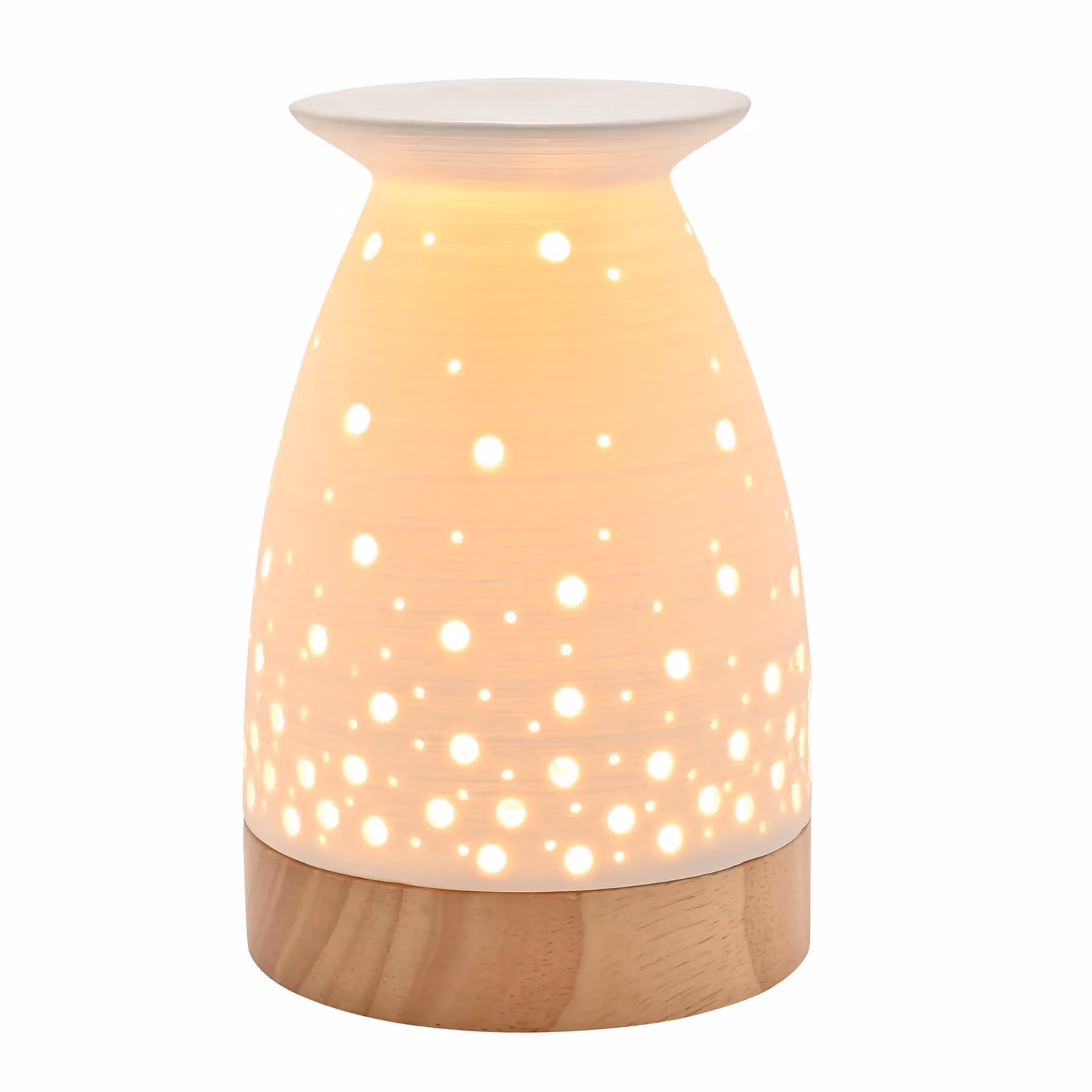 Widdop and Co. Hestia Ribbed Aromatherapy Lamp in White Ceramic and Wood – 2