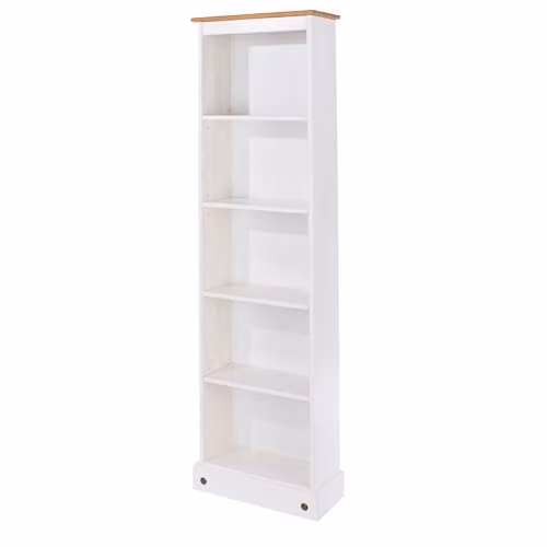 Core Products Corona White Waxed Solid Pine Tall Narrow Bookcase with Adjustable Shelves – 3