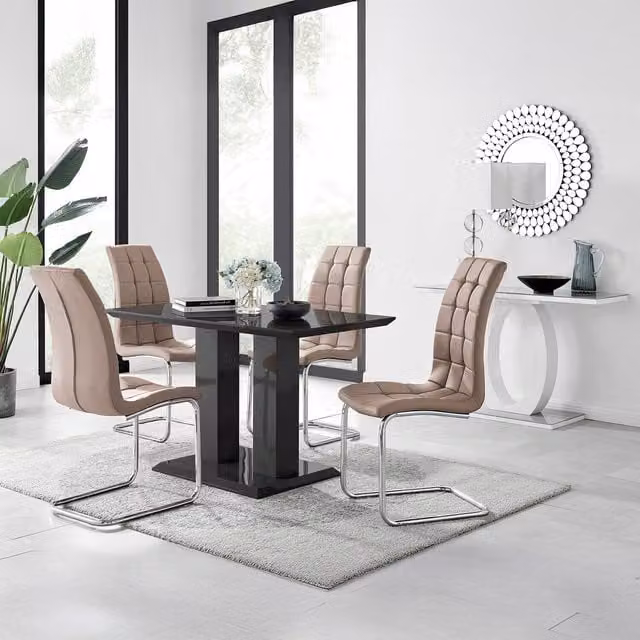 FurnitureboxUK Imperia Black Dining Set with 4 Murano Chairs and Rectangular Glass Table