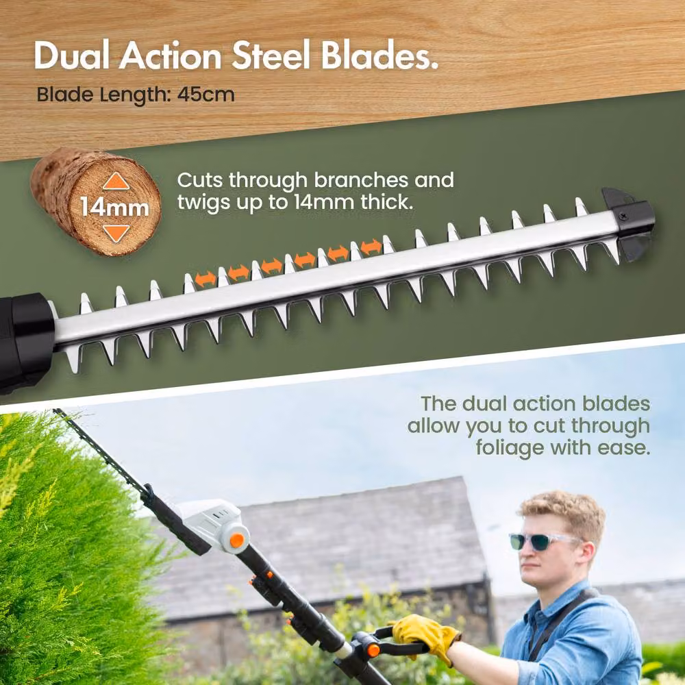 VonHaus Cordless Reciprocating Pole Hedge Trimmer with 2 x 20V Rechargeable Batteries in Grey – 3