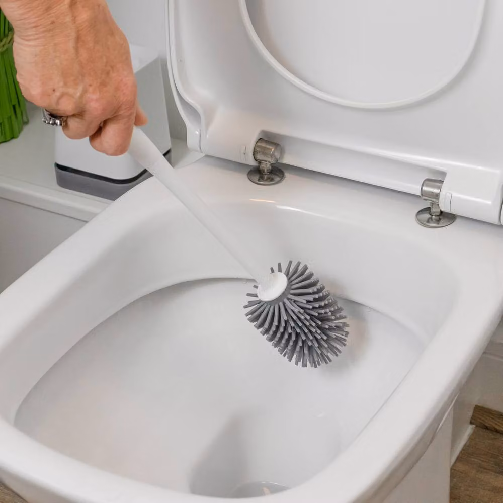 JVL Grey and White TPR Toilet Brush with Freestanding Holder – 3