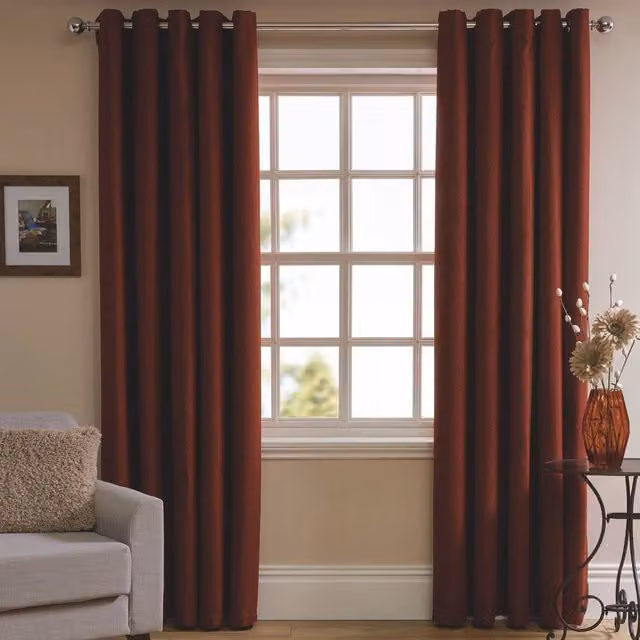 Smart Living Herringbone Eyelet Ring Top Ready Made Window Curtains, 2 Panels, Red, Width: 167 cm, Drop: 137 cm