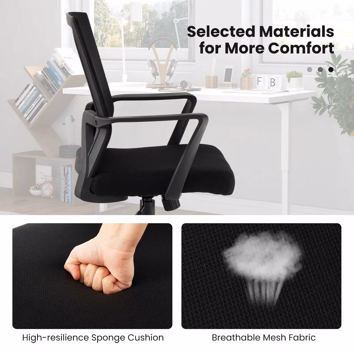 Gymax Ergonomic Home Office Desk Chair with Lumbar Support and Armrests in Black – 6
