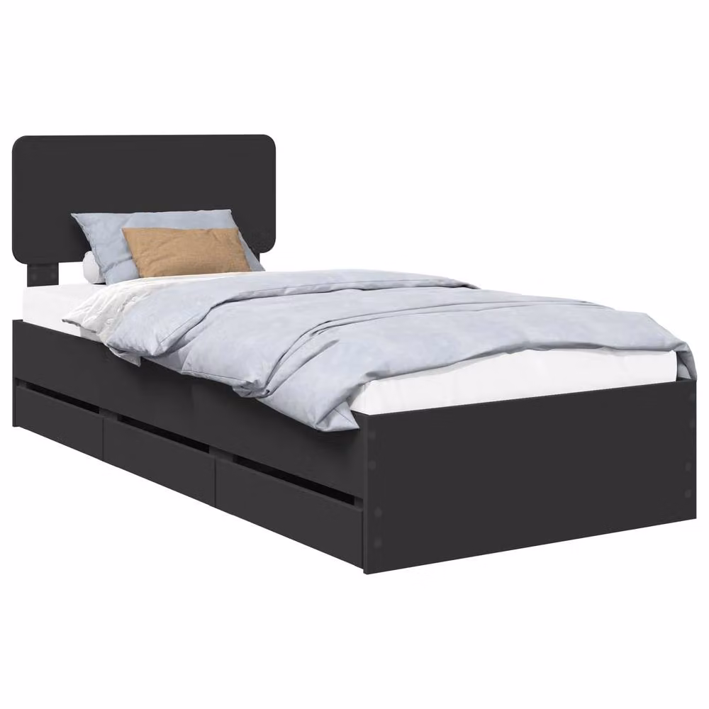Berkfield Home Modern Bed Frame with Drawers in Black, Engineered Wood, W/D/H: 100 x 200 cm – 2