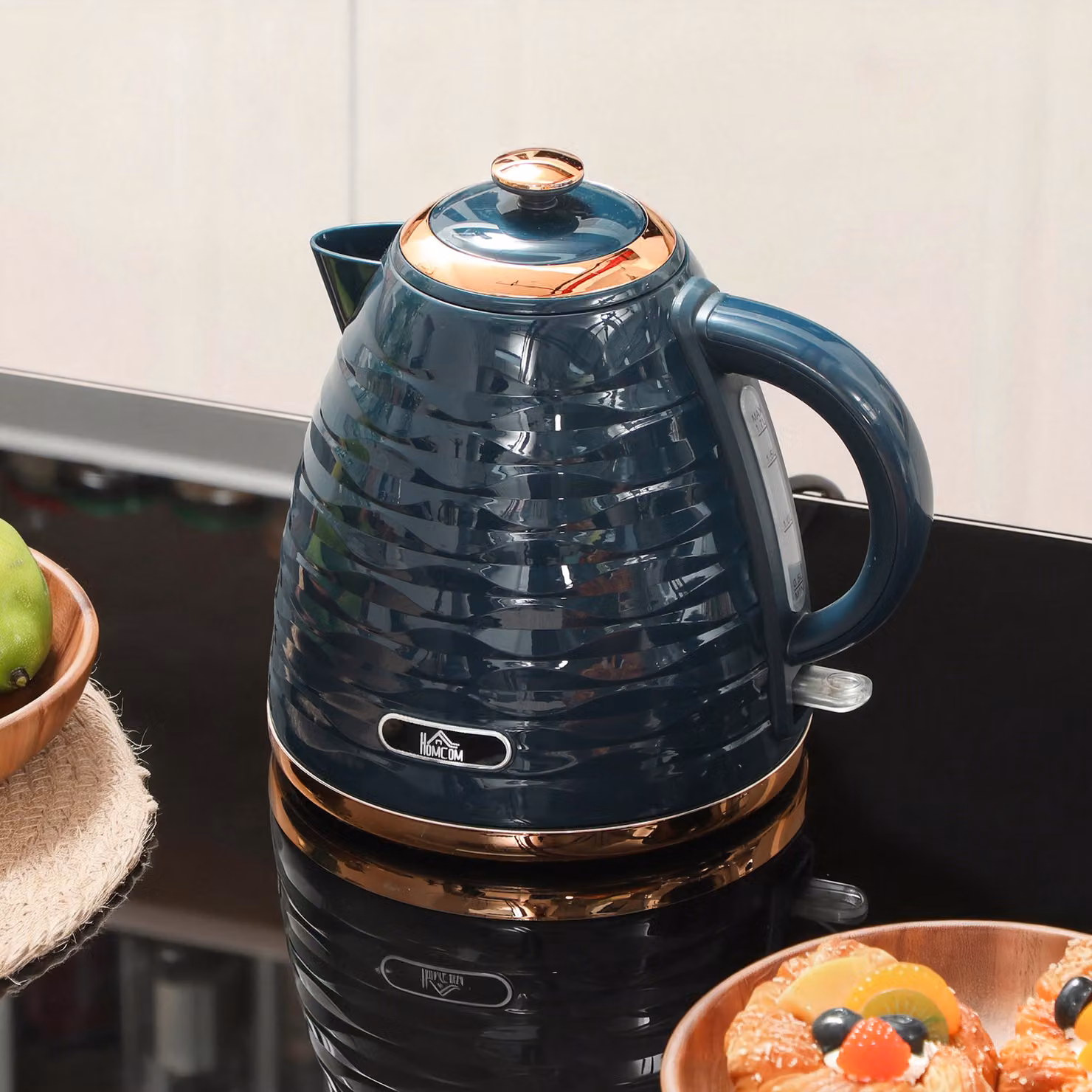 HOMCOM 3kW Rapid Boil Honeycomb Glass Kettle with PID Control and Auto Shut-off, Dark Blue – 6