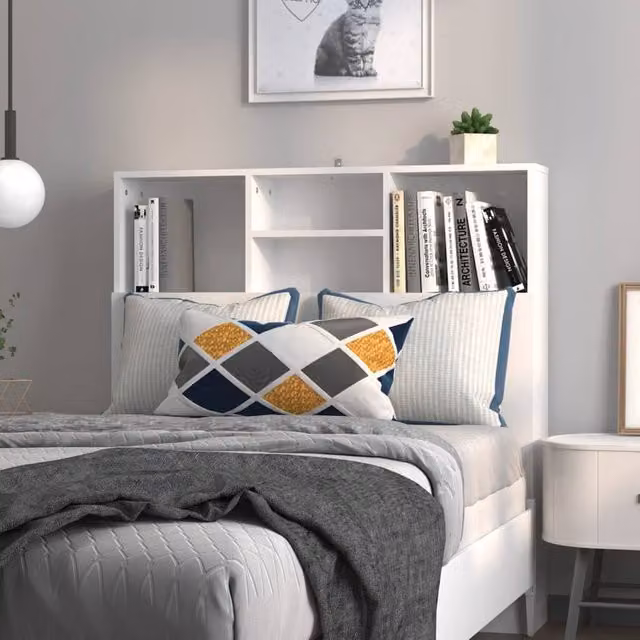 Berkfield Home Modern Wall Mounted Headboard Cabinet with Integrated Shelf, White, W: 100 cm, D: 19 cm, H: 103.5 cm