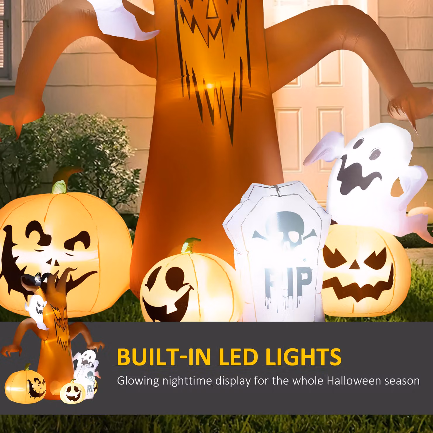OUTSUNNY 7.9ft Inflatable Halloween Ghost Tree with Pumpkins, Ghosts and Tombstones in Orange – 3