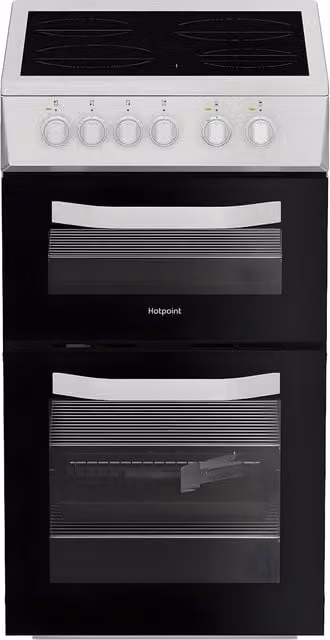 Hotpoint HTE5VCW White Freestanding Electric Cooker with Glass Ceramic Hob and 63L Capacity