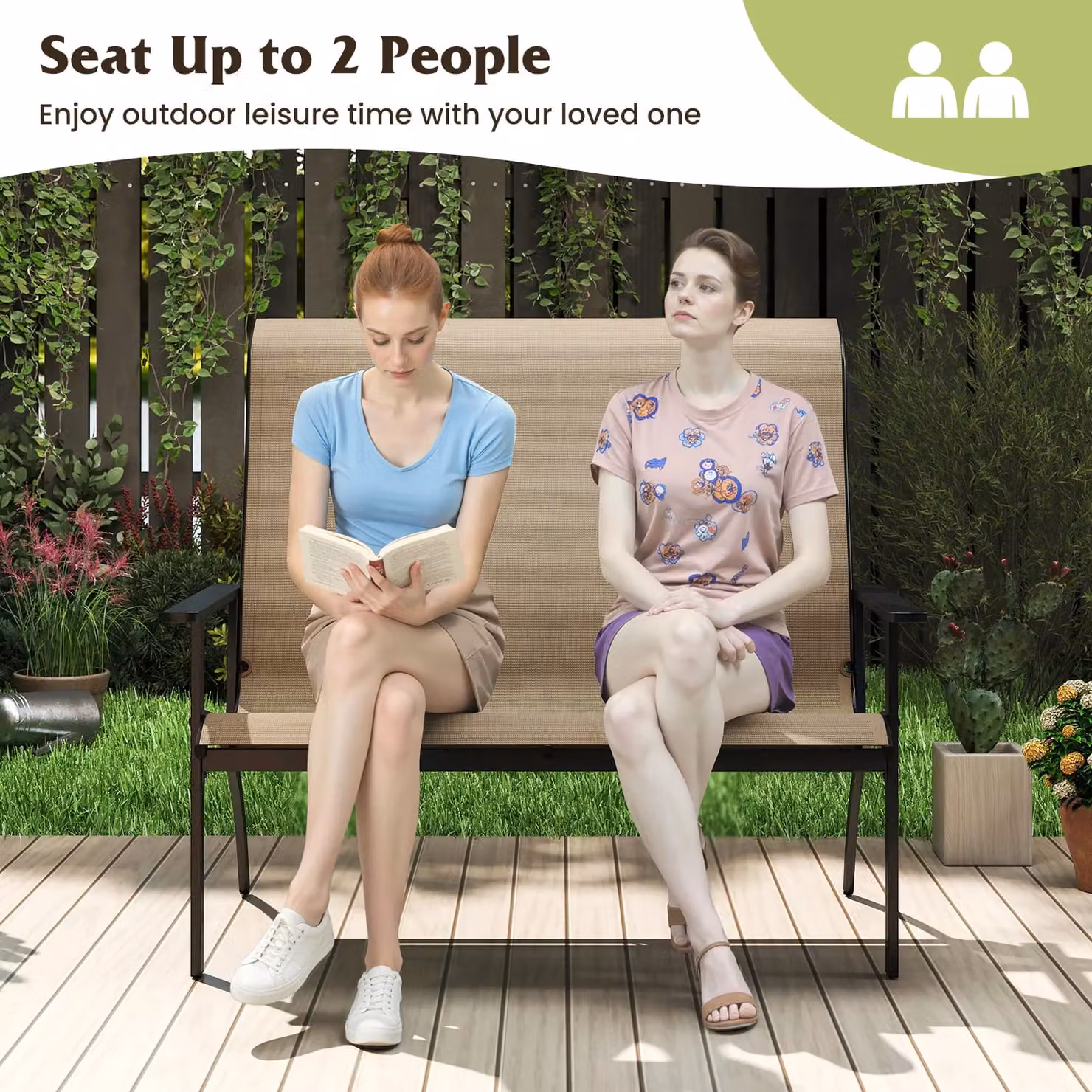 Gymax 2-Person Outdoor Adirondack Patio Garden Bench with Armrests in Brown – 3