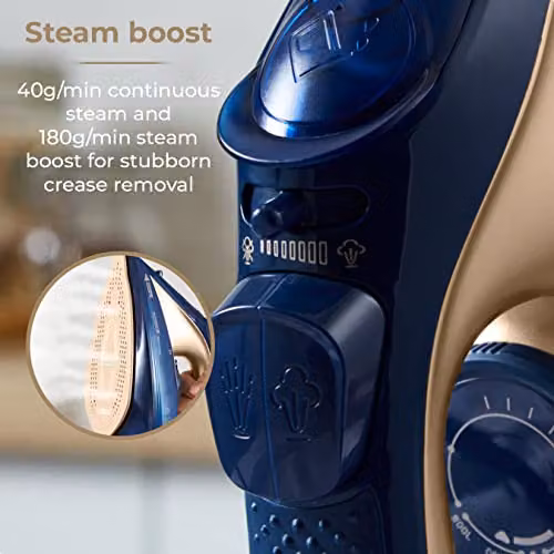 Tower T22008BLG CeraGlide Cordless Steam Iron with Ceramic Non-Stick Soleplate, Blue and Gold – 6