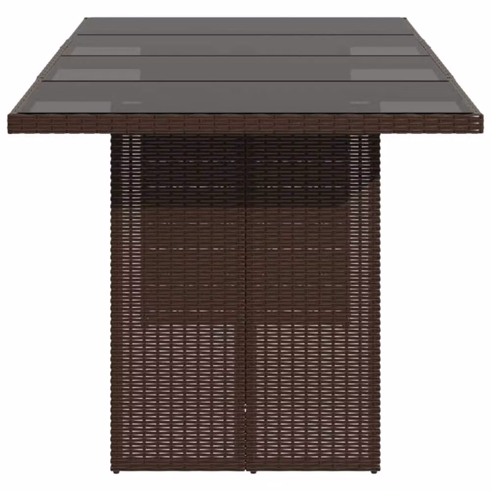Berkfield Home Brown Poly Rattan Extendable Garden Table with Glass Top, W: 190 cm, D: 80 cm, H: 74 cm – 4