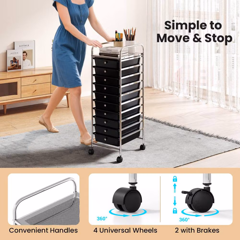 Gymax 10 Drawer Rolling Art and Craft Organizer Utility Cart in Black – 8