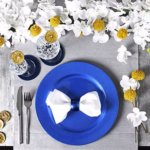 Argon Tableware 12pc Metallic Charger Plates and Coasters Set in Blue, Melamine, Diameter: 33 cm – 3