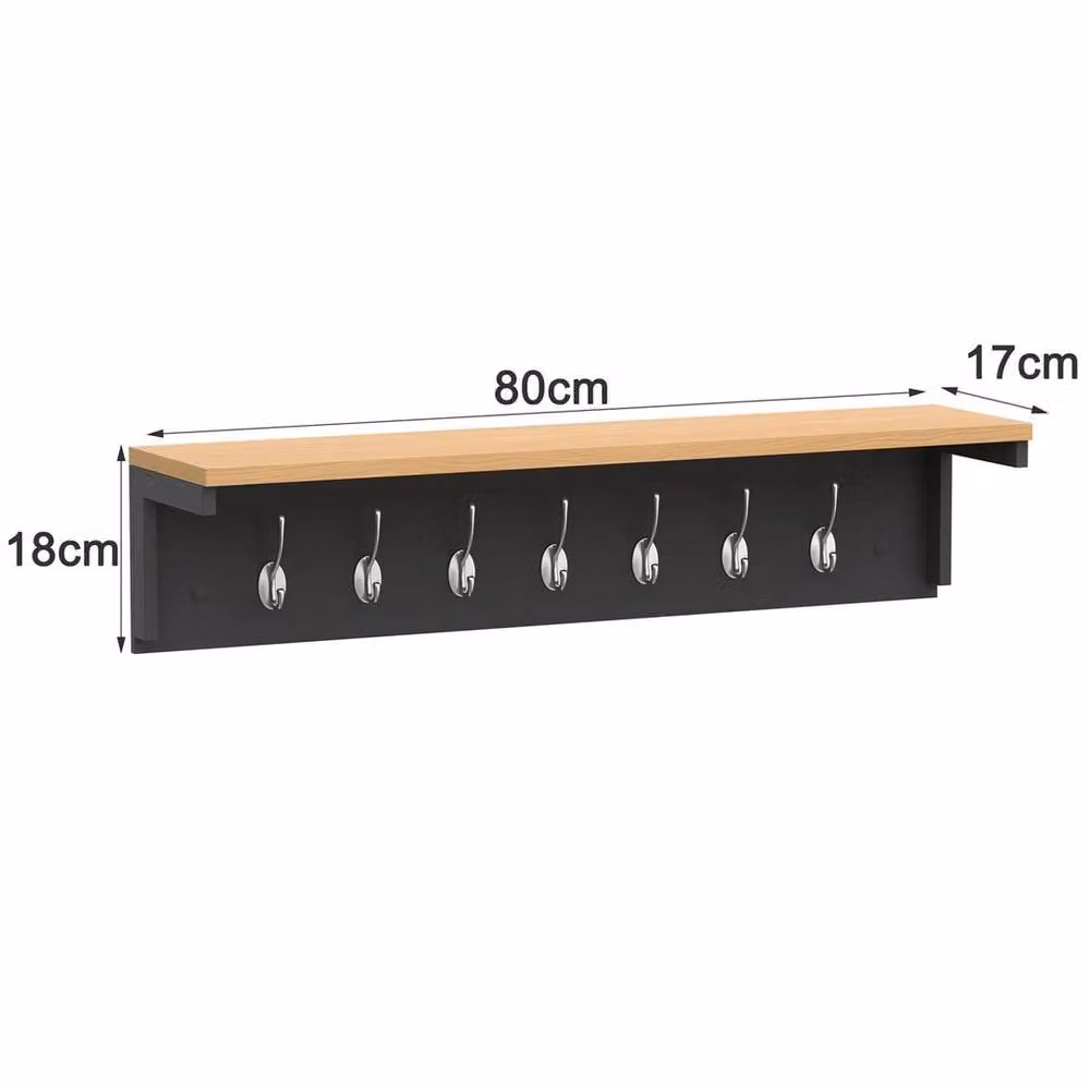 Havendro Black Wall Coat Rack Shelf with 7 Double Hooks, W: 80 cm – 2